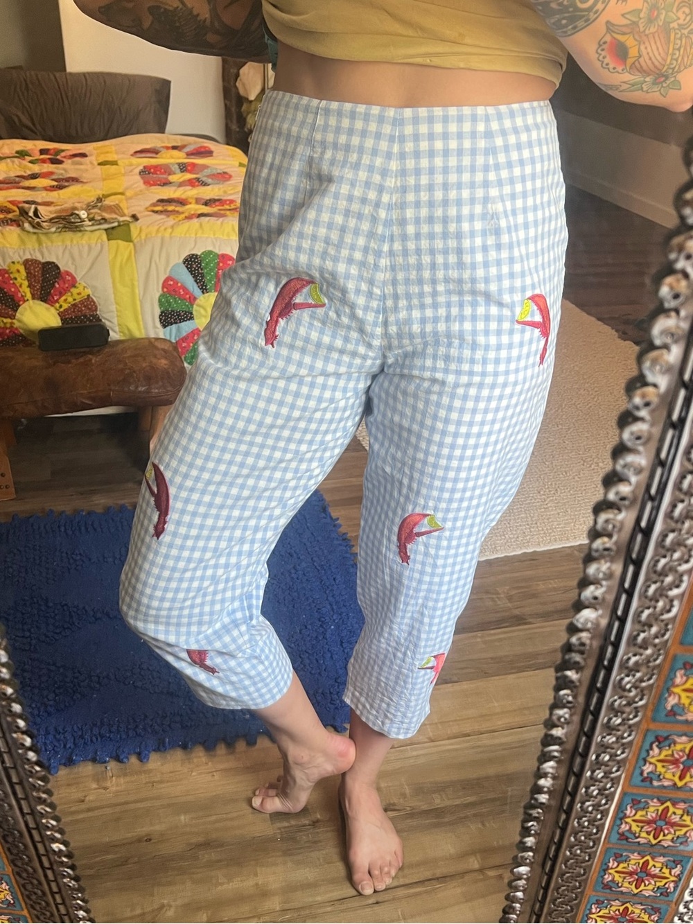 Blue Gingham Capri Pants with Lobster Claw - CJ Laing